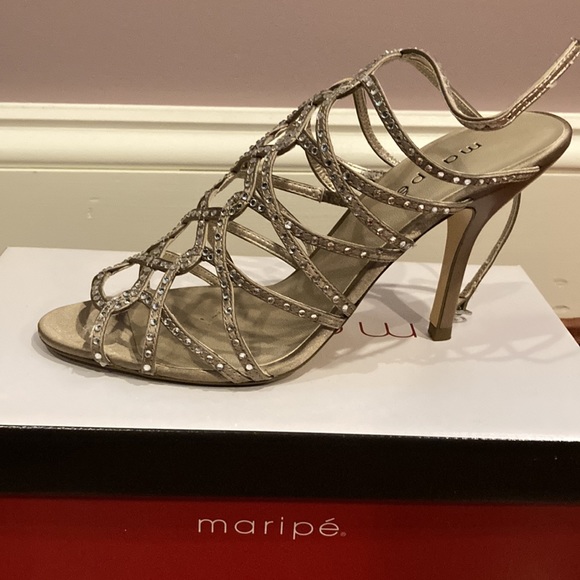 Gold and rhinestone strappy Heels with Modern Geometric Design SCARLETT - Picture 3 of 6